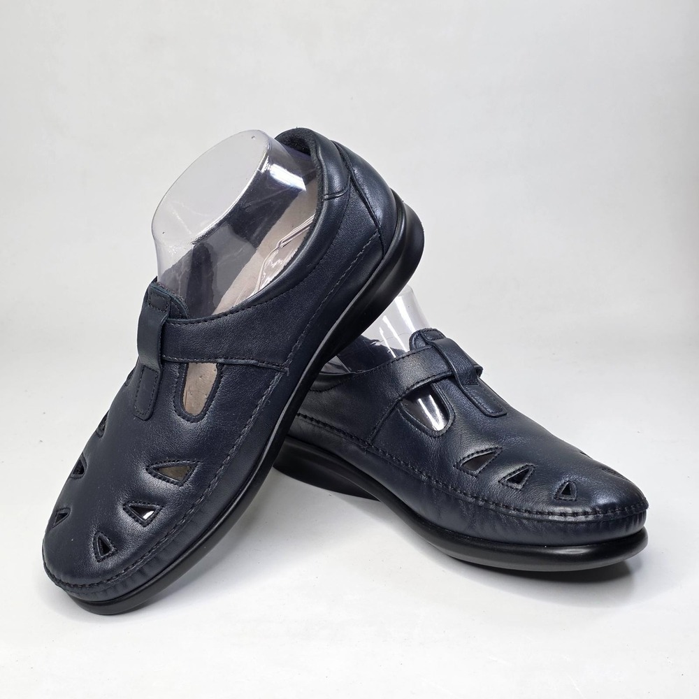 SAS Roamer Tripad Sandals Women's 8.5 WW Extra Wide Navy Leather T-Strap Shoes